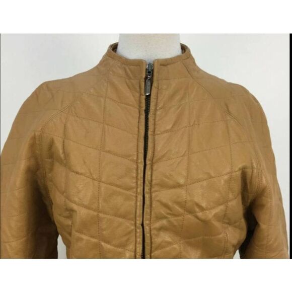 Marcia Tan Leather Moto Jacket - Picture 1 of 8